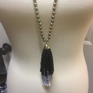 NWT Gold Beaded necklace black white tassel